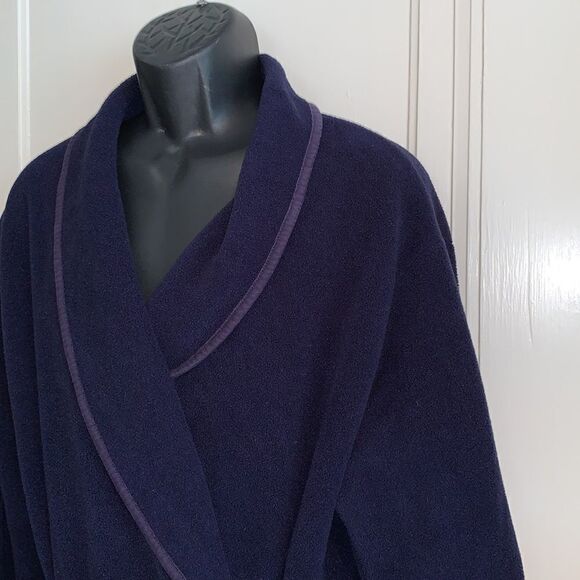 Vtg J. Crew navy blue thick fleece polyester robe - Picture 2 of 12
